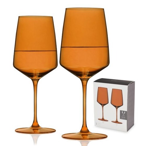 Viski Reserve Nouveau Crystal Wine Glasses in Amber Set of 2
