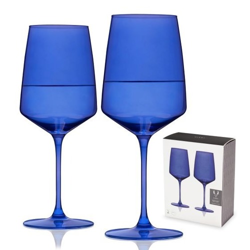 Viski Reserve Nouveau Crystal Wine Glasses in Cobalt Set of 2
