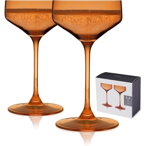 Viski Reserve Nouveau Crystal Coupes in Amber Set of 2