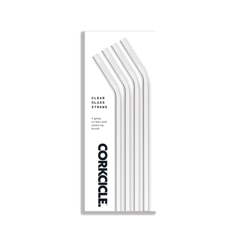 Corkcicle Straw Set - Glass - Clear Set of 4 with cleaning brush