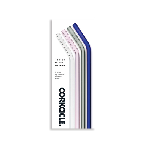 Corkcicle Straw Set - Glass - Multicolor Set of 4 with cleaning brush