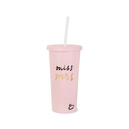 KSNY Acrylic Tumbler with Straw, Miss to Mrs. (Blush)