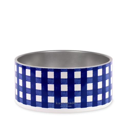 KSNY Large Dog Bowl, Navy Gingham