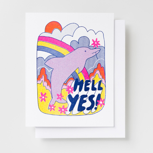 Risograph Card - Hell Yes! Dolphin