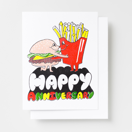 Risograph Card - Happy Anniversary Burger & Fries