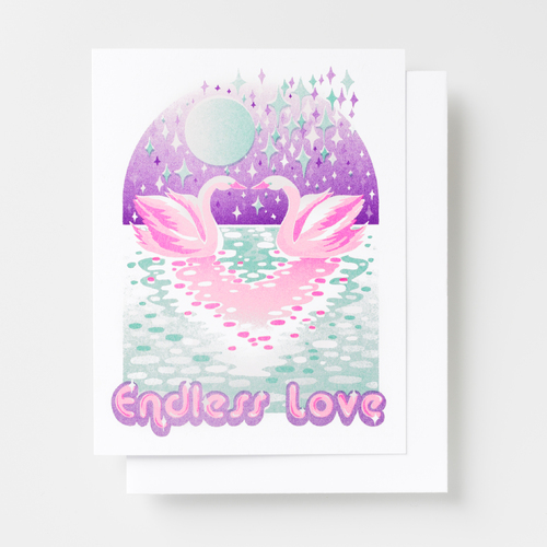 Risograph Card - Endless Love Swans