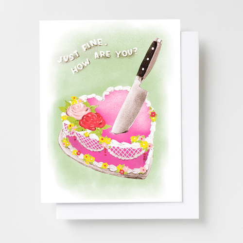 Risograph Card - Heart Cake Just Fine, How Are You?