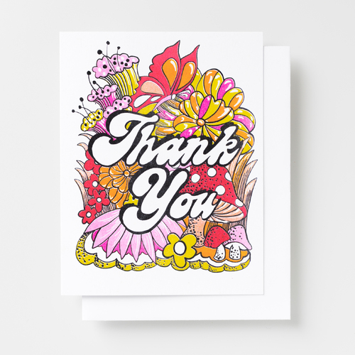 Risograph Card - Thank You Floral