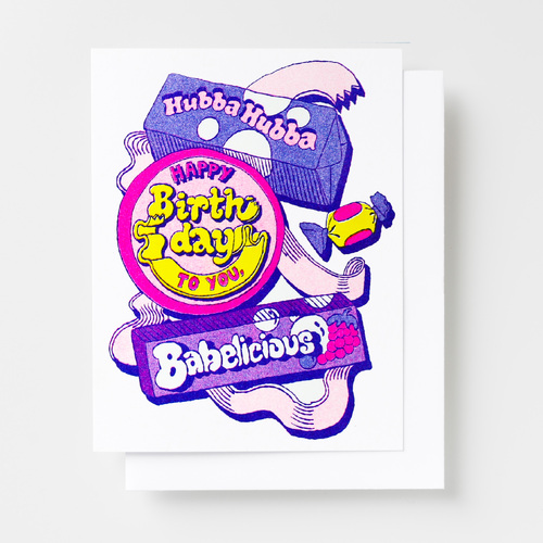 Risograph Card - HBD Hubba Hubba Babelicious