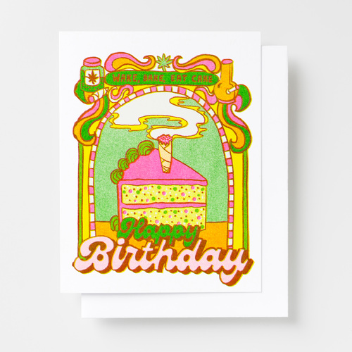 Risograph Card - HBD Wake Bake Eat Cake