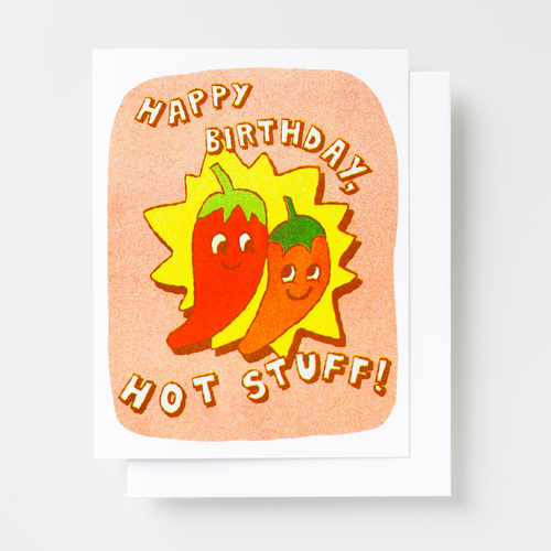 Risograph Card - HBD Hot Stuff Hot Peppers