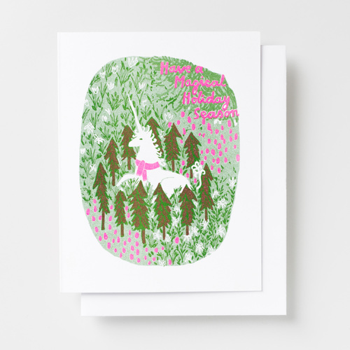 Risograph Card - Magical Holiday Unicorn