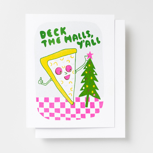 Risograph Card - Deck the Halls Pizza