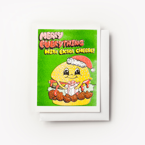 Risograph Card - Merry Everything Cheeseburger