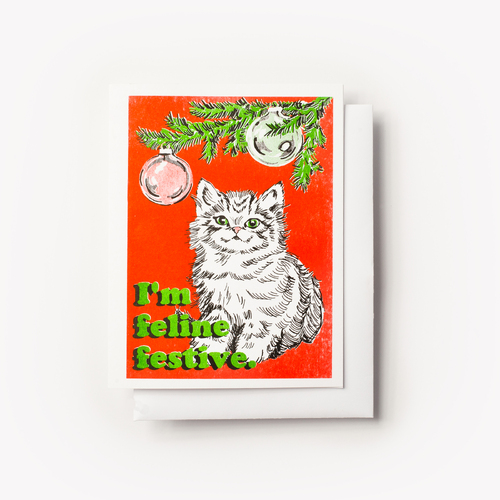 Risograph Card - Feline Festive