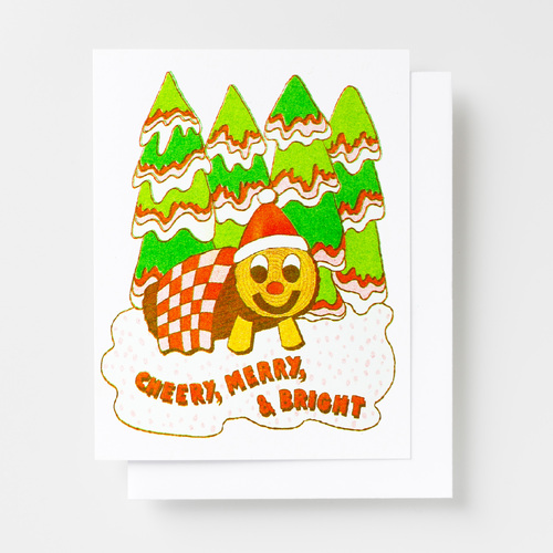 Risograph Card - Cheery, Merry + Bright