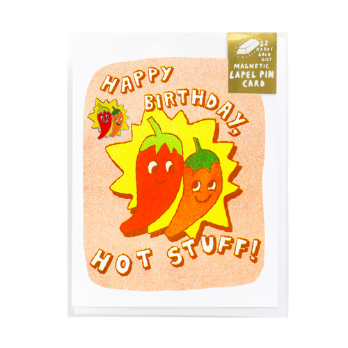 HBD Hot Stuff  Lapel Pin & Card